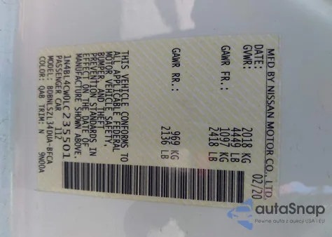 2020 Nissan Altima Sr Intelligent Awd z USA, uszkodzony, nr VIN 1N4BL4CW0LC235501